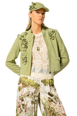 ALOE GREEN FLORAL DETAIL NUBUCK JACKET