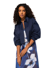 NAVY SMOOTH COTTON BOMBER JACKET