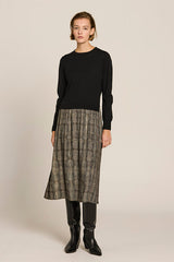 TWO-MATERIAL KNIT VISCOSE DRESS