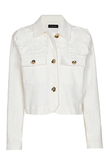 FRAYED FLORAL DETAIL SHORT DENIM CARDIGAN