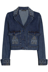 EMBROIDERY DETAIL SHORT DENIM JACKET