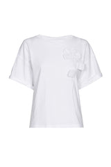 SEWN-ON WHITE FLOWER COTTON T-SHIRT