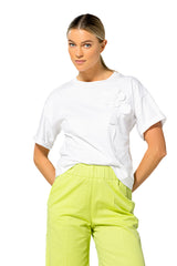 SEWN-ON WHITE FLOWER COTTON T-SHIRT