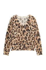 BROWN LEOPARD V NECK SWEATER