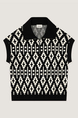 BLACK SHORT SLEEVED JACQUARD SWEATER