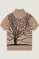 BROWN JACQUARD HIGH NECK PULLOVER