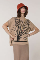 BROWN JACQUARD HIGH NECK PULLOVER