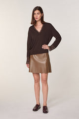 BROWN V NECK LACE SWEATER IN WOOL