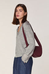 GREY V NECK LACE WOOL SWEATER