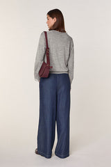 GREY V NECK LACE WOOL SWEATER