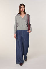 GREY V NECK LACE WOOL SWEATER