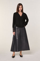 BLACK V NECK LACE WOOL SWEATER