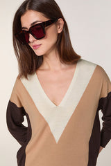 BROWN INTARSIA WOOL PULLOVER