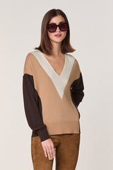 BROWN INTARSIA WOOL PULLOVER