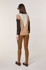 BROWN INTARSIA WOOL PULLOVER