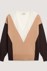 BROWN INTARSIA WOOL PULLOVER