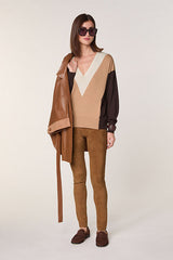 BROWN INTARSIA WOOL PULLOVER