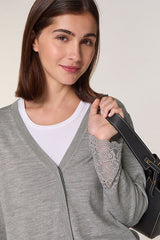 GREY LACE WOOL CARDIGAN