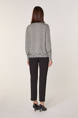 GREY ROUND NECK LACE WOOL SWEATER