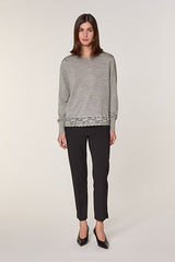 GREY ROUND NECK LACE WOOL SWEATER