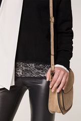 BLACK ROUND NECK LACE WOOL SWEATER