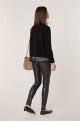 BLACK ROUND NECK LACE WOOL SWEATER