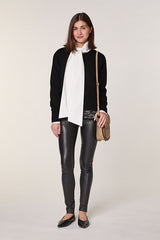 BLACK ROUND NECK LACE WOOL SWEATER