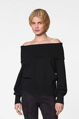 BLACK WOOL BOAT NECK SWEATER