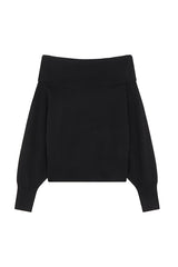BLACK WOOL BOAT NECK SWEATER