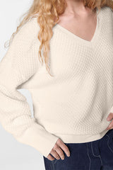 WHITE FANCY V NECK SWEATER
