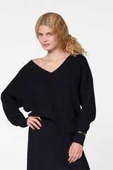 BLACK FANCY V NECK SWEATER