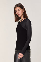 BLACK TWO MATERIAL WOOL SWEATER