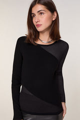 BLACK TWO MATERIAL WOOL SWEATER