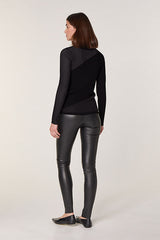 BLACK TWO MATERIAL WOOL SWEATER