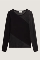 BLACK TWO MATERIAL WOOL SWEATER