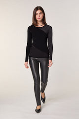 BLACK TWO MATERIAL WOOL SWEATER