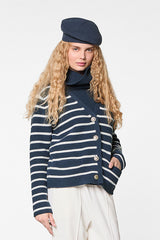 BLUE STRIPED WOOL CARDIGAN