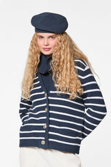 BLUE STRIPED WOOL CARDIGAN