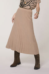 BROWN PLEATED MESH SKIRT