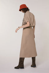 BROWN PLEATED MESH SKIRT