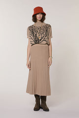 BROWN PLEATED MESH SKIRT