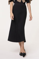 BLACK PLEATED MESH SKIRT