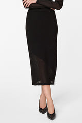 BLACK TWO MATERIAL WOOL LONG SKIRT