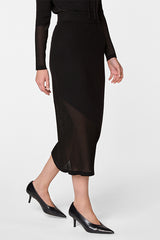 BLACK TWO MATERIAL WOOL LONG SKIRT