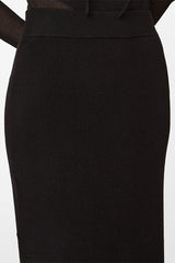 BLACK TWO MATERIAL WOOL LONG SKIRT