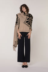 BROWN JACQUARD KNIT SCARF