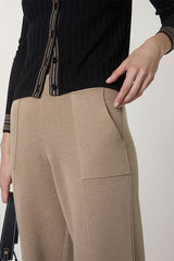 BROWN WIDE LEG KNITTED TROUSERS