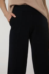 BLACK WIDE LEG KNITTED TROUSERS