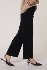 BLACK WIDE LEG KNITTED TROUSERS