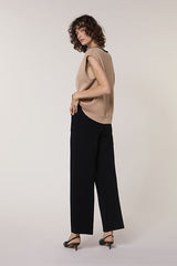 BLACK WIDE LEG KNITTED TROUSERS